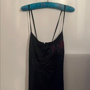 Black Spaghetti Strap Dress with Floral Detail